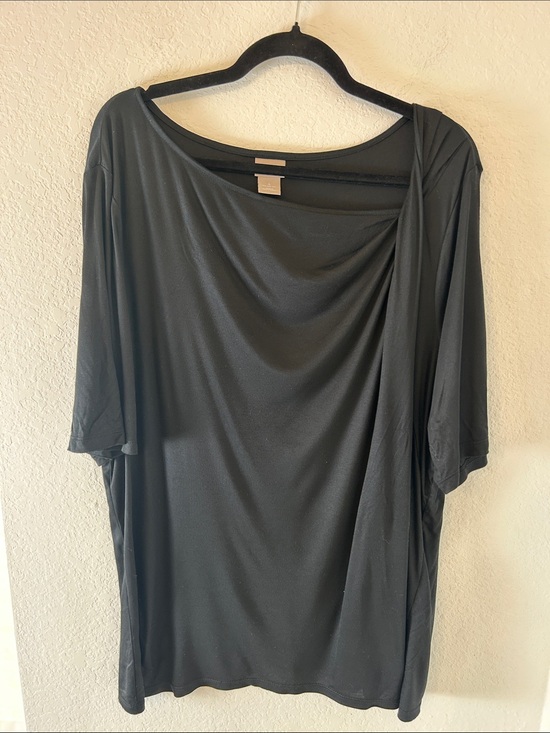 Chico's Tops - Chico's Black Short Sleeve Draped Top business casual conservative (4)XXL